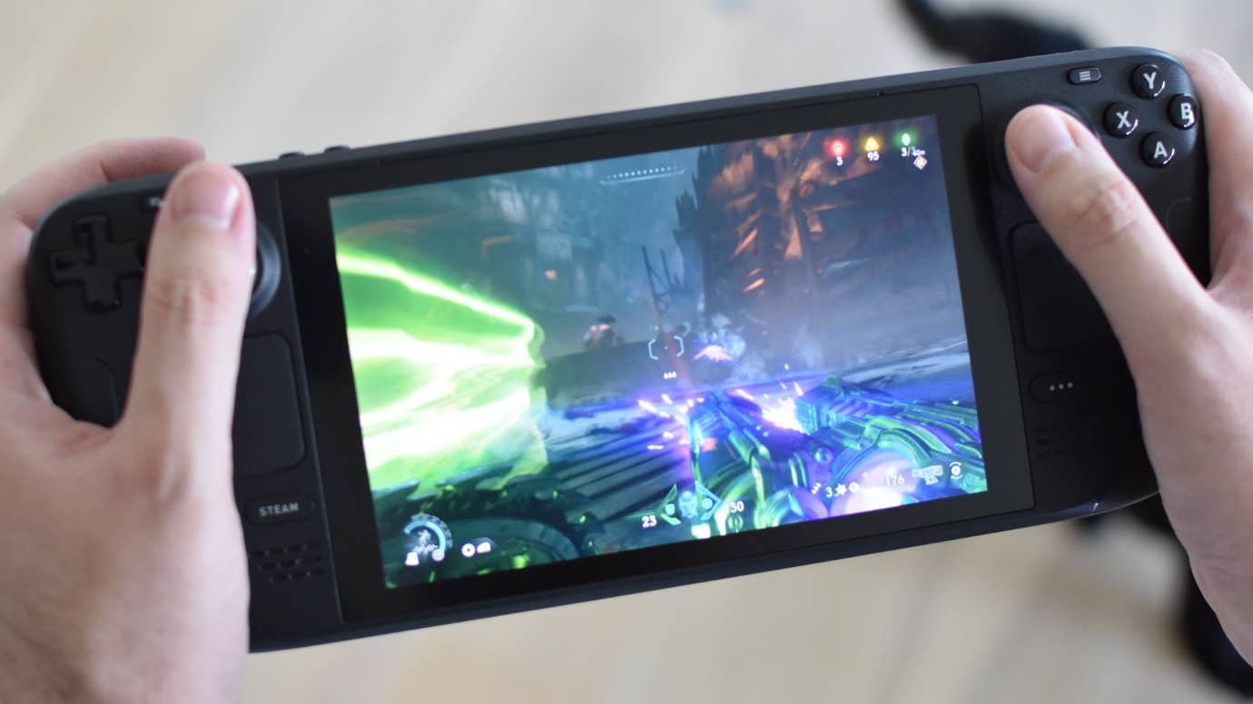 Doom: The Dark Ages running on a Steam Deck.